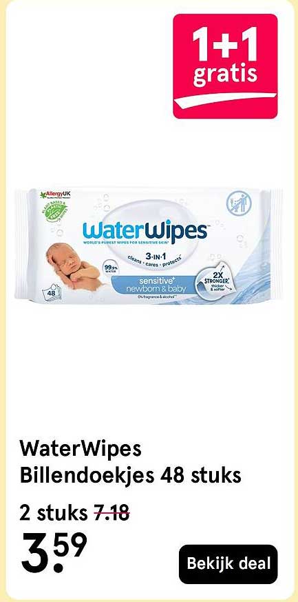 WaterWipes Billendoekjes 48 stuks 1+1 gratis