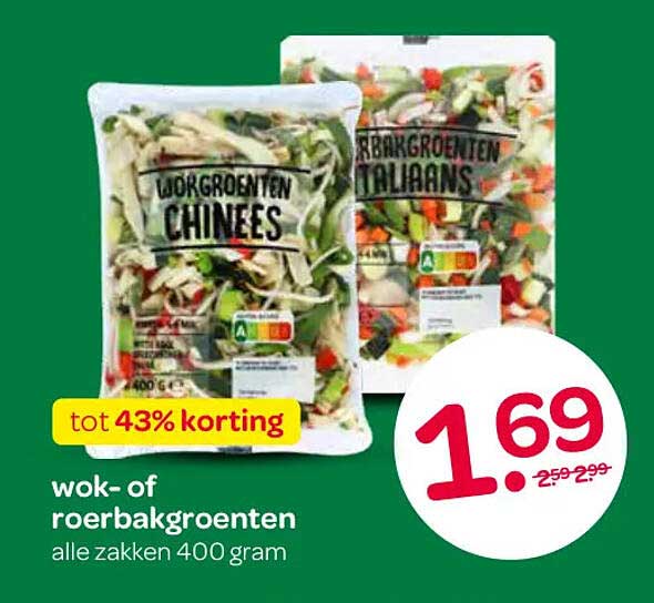 wok- of roerbakgroenten alle zakken 400 gram tot 43% korting