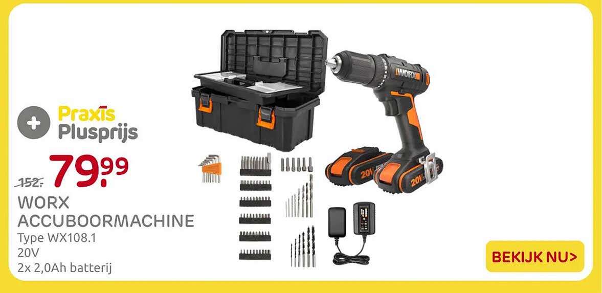 WORX ACCUBOORMACHINE Type WX108.1 20V 2x 2,0Ah batterij