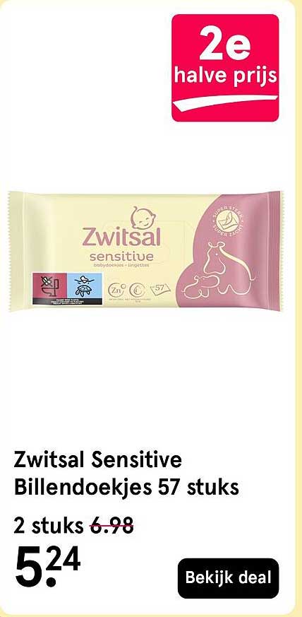 Zwitsal Sensitive Billendoekjes 57 stuks 2e halve prijs