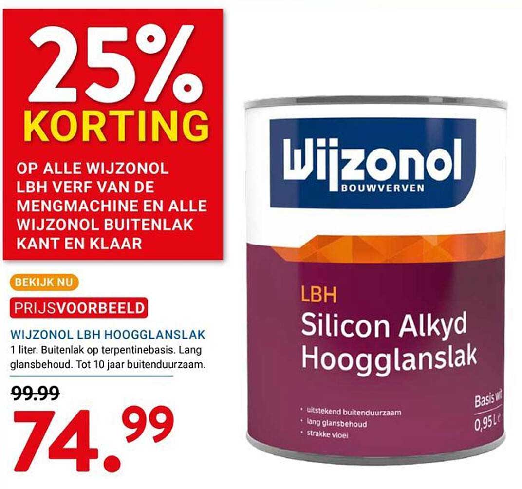 25% KORTING OP ALLE WIJZONOL LBH VERF VAN DE MENGMACHINE EN ALLE WIJZONOL BUITENLAK KANT EN KLAAR