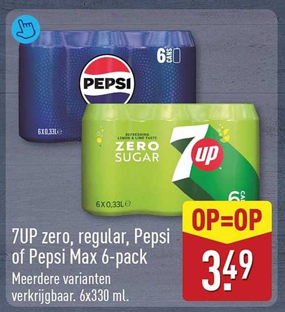 7UP zero, regular, Pepsi of Pepsi Max 6-pack OP=OP