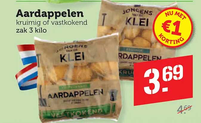 Aardappelen kruimig of vastkokend zak 3 kilo NU MET €1 KORTING