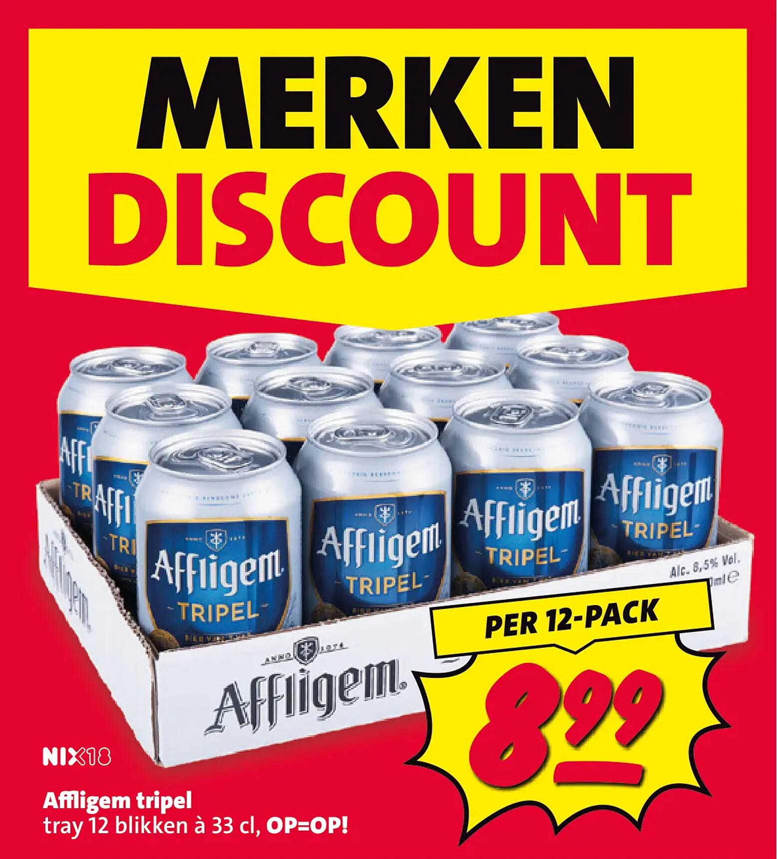Affligem tripel tray 12 blikken à 33 cl, OP=OP!