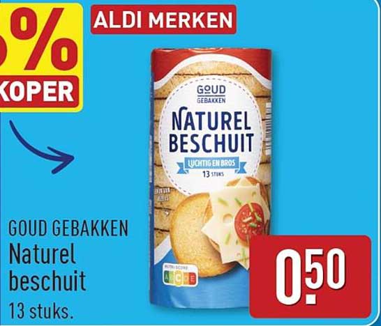 ALDI MERKEN GOUD GEBAKKEN Naturel beschuit 13 stuks.