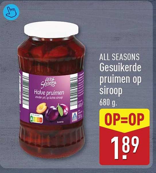 ALL SEASONS Gesuikerde pruimen op siroop 680 g. OP=OP