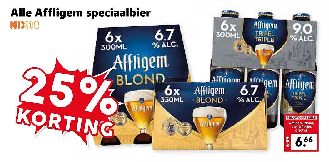 Alle Affligem speciaalbier 25% korting