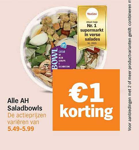 Alle AH Saladbowls €1 korting