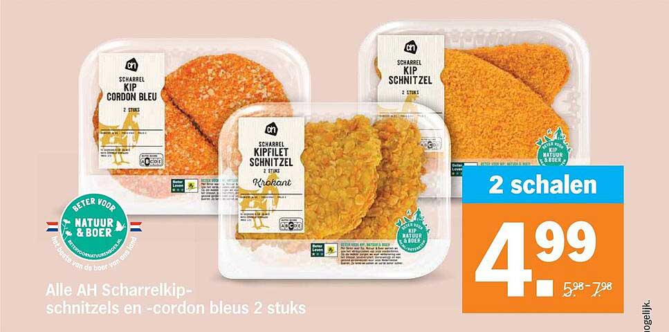 Alle AH Scharrelkipschnitzels en -cordon bleus 2 stuks 2 schalen