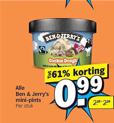 Alle Ben & Jerry’s mini-pints Per stuk Tot 61% korting