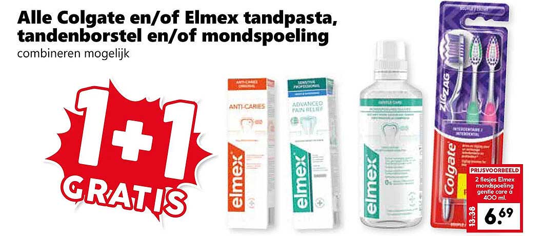 Alle Colgate en/of Elmex tandpasta, tandenborstel en/of mondspoeling combineren mogelijk 1+1 GRATIS
