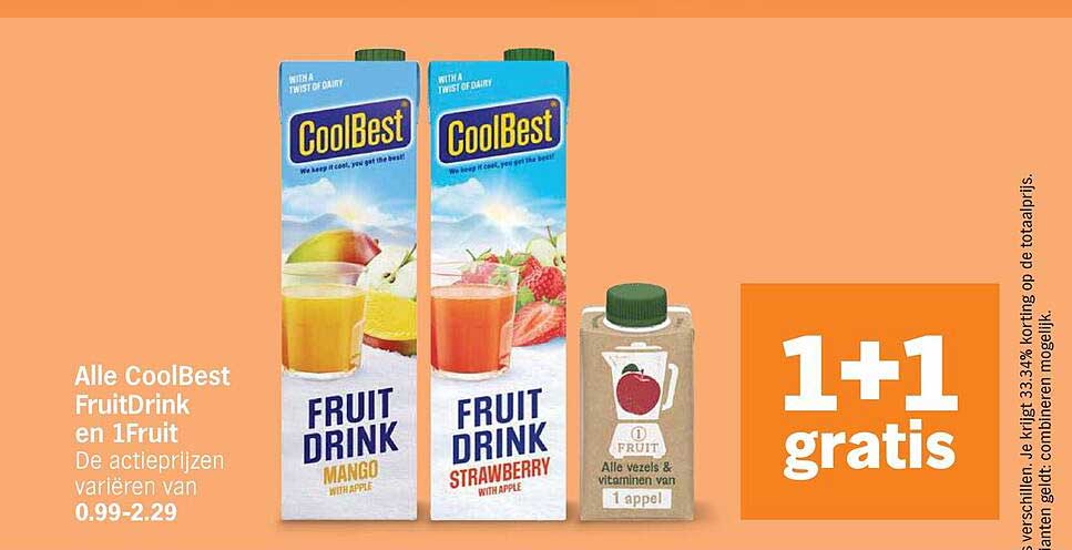 Alle CoolBest FruitDrink en 1Fruit 1+1 gratis