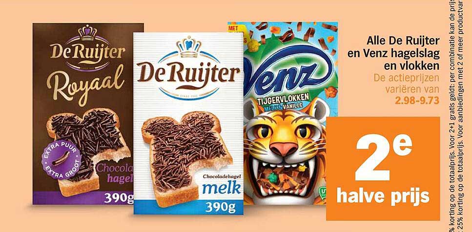 Alle De Ruijter en Venz hagelslag en vlokken 2e halve prijs