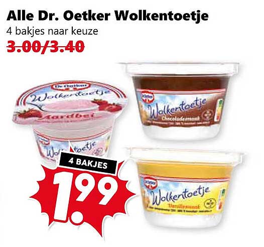 Alle Dr. Oetker Wolkentoetje 4 bakjes naar keuze