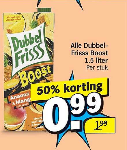 Alle Dubbel-Frisss Boost 1.5 liter Per stuk 50% korting