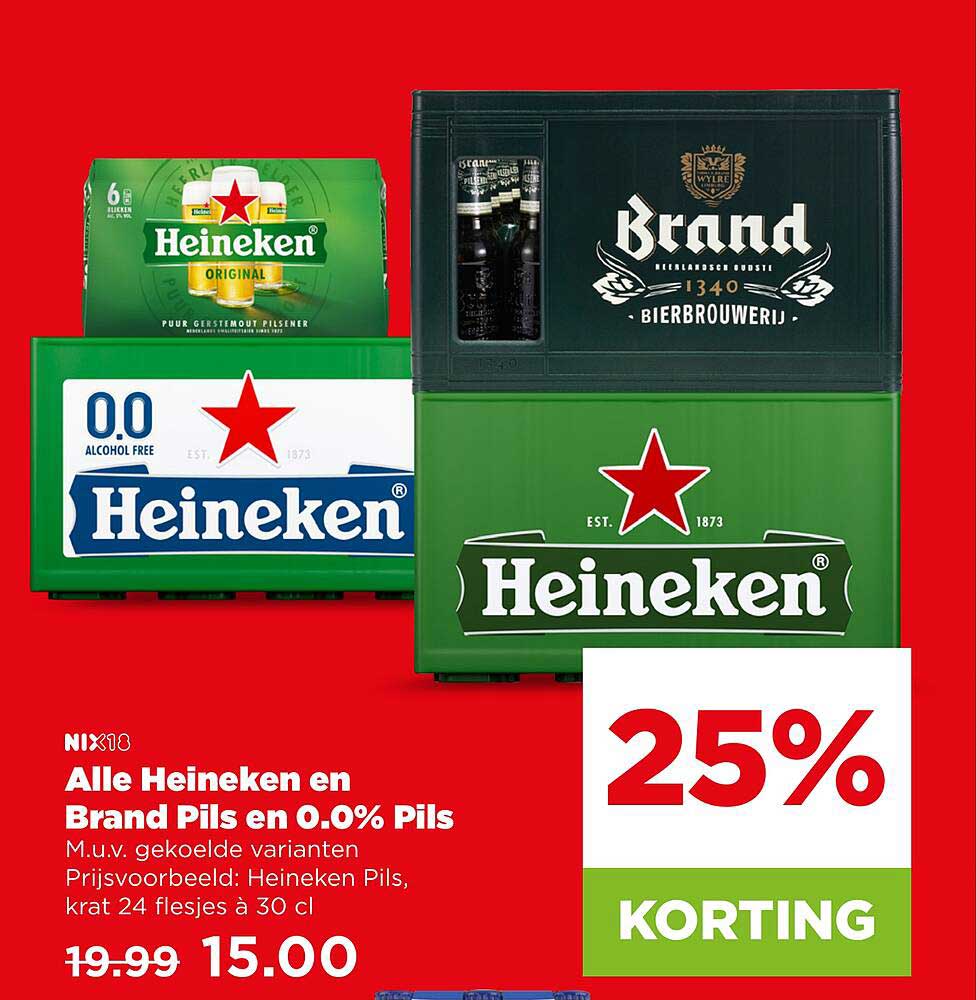 Alle Heineken en Brand Pils en 0.0% Pils 25% KORTING