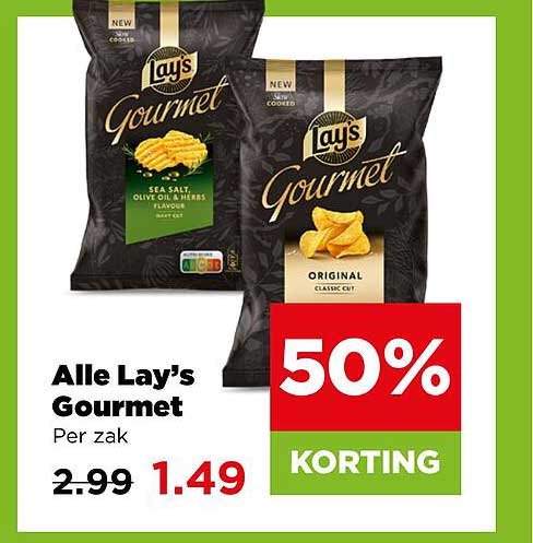 Alle Lay's Gourmet Per zak 50% KORTING