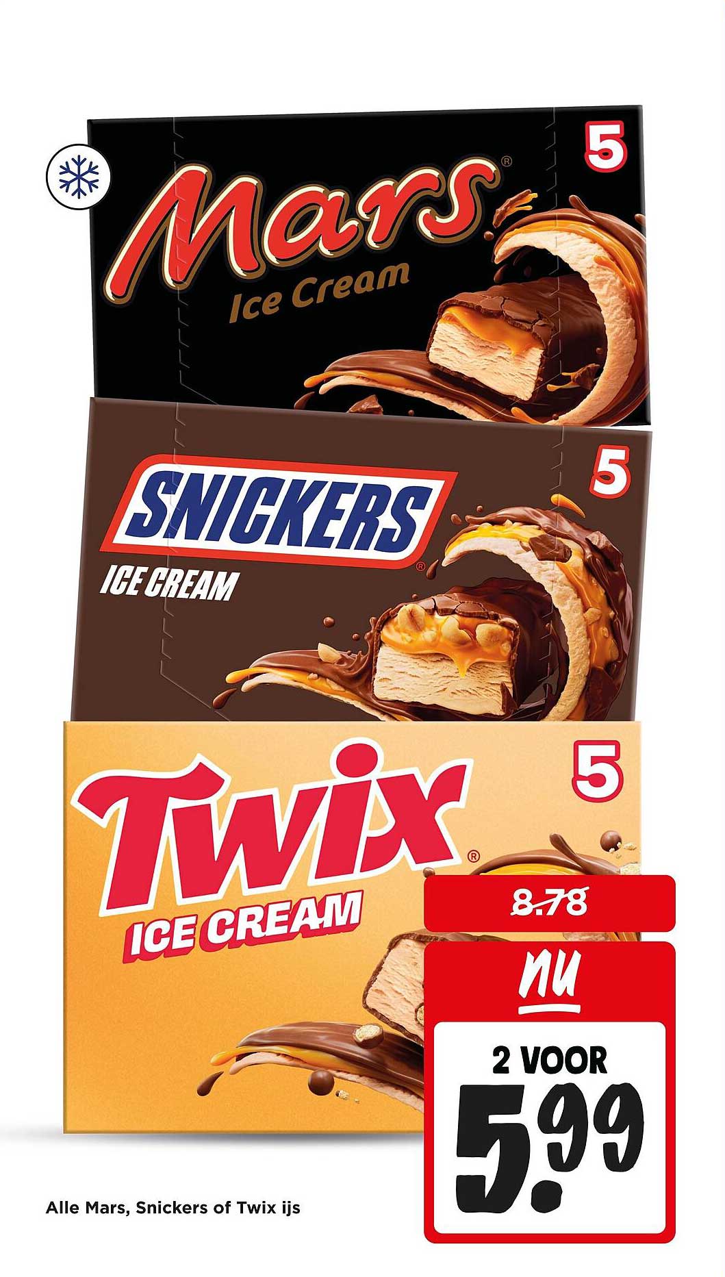 Alle Mars, Snickers of Twix ijs