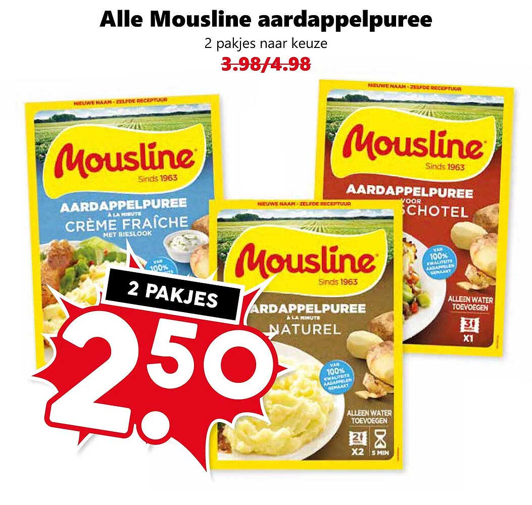 Alle Mousline aardappelpuree - 2 pakjes naar keuze