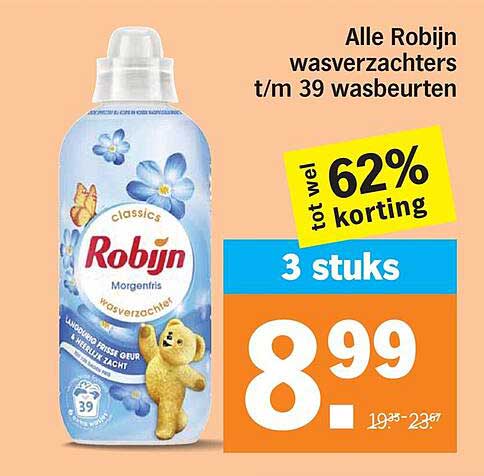 Alle Robijn wasverzachters t/m 39 wasbeurten - 62% korting - 3 stuks