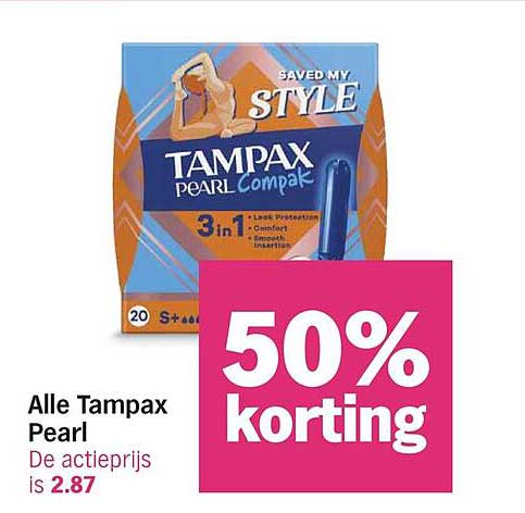 Alle Tampax Pearl 50% korting