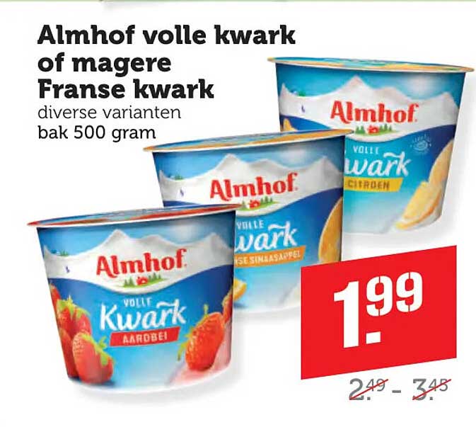 Almhof volle kwark of magere Franse kwark diverse varianten bak 500 gram