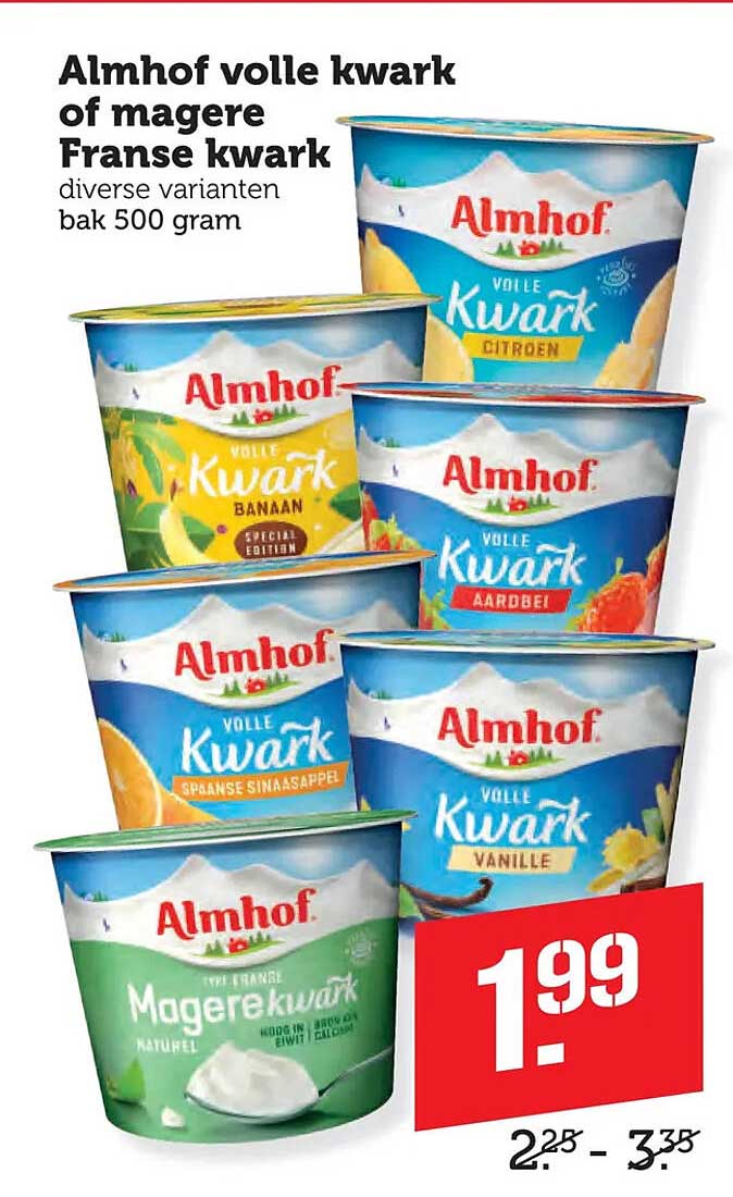 Almhof volle kwark of magere Franse kwark diverse varianten bak 500 gram