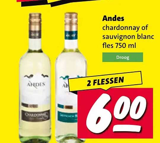 Andes chardonnay of sauvignon blanc fles 750 ml 2 flessen