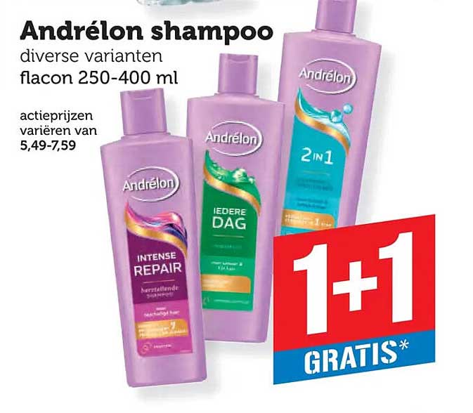 Andrélon shampoo diverse varianten flacon 250-400 ml 1+1 GRATIS*