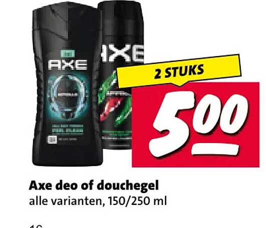 Axe deo of douchegel alle varianten, 150/250 ml 2 STUKS