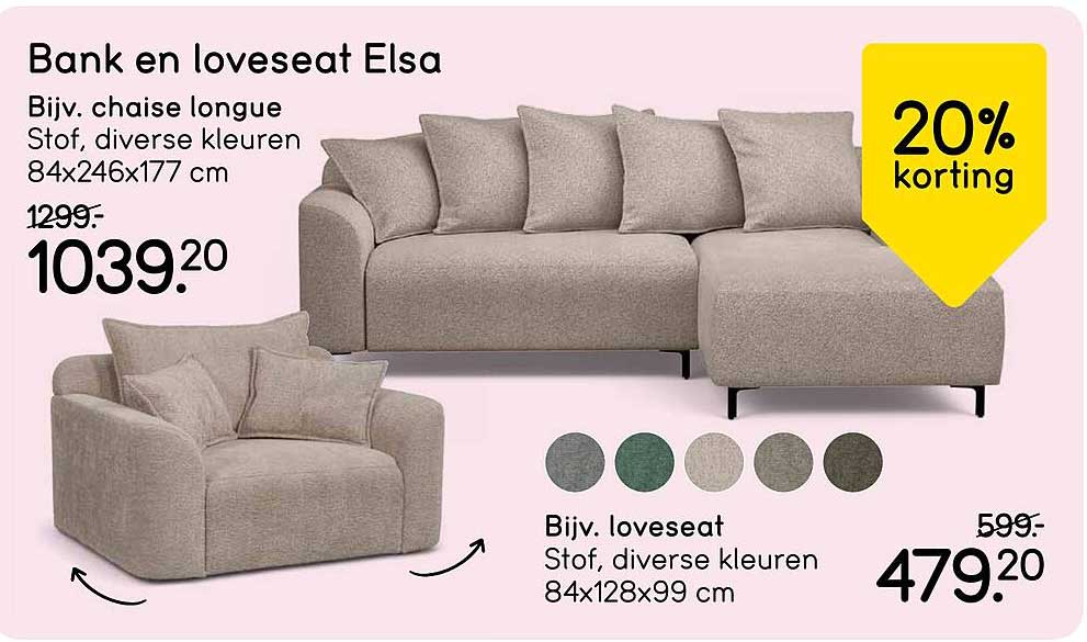 Bank en loveseat Elsa