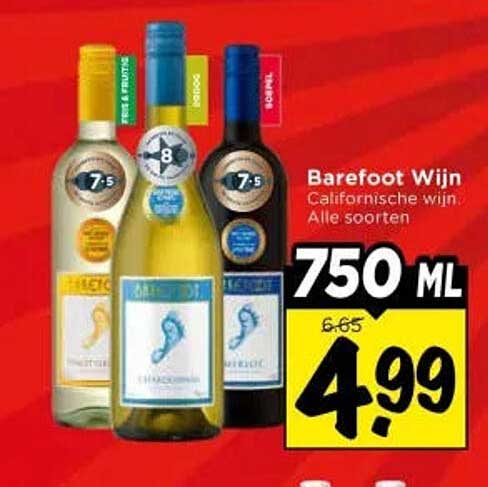 Barefoot Wijn Califonische wijn Alle soorten 750 ML