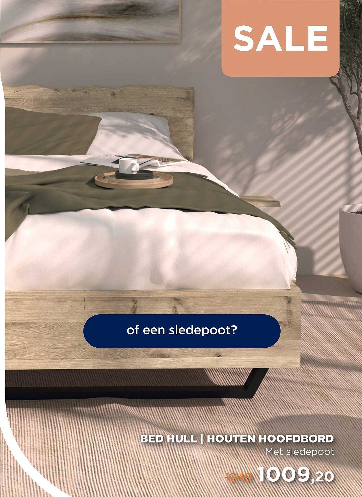 BED HULL | HOUTEN HOOFDBORD Met sledepoot