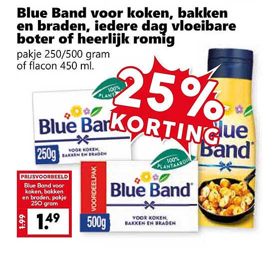 Blue Band voor koken, bakken en braden, iedere dag vloeibare boter of heerlijk romig 25% korting