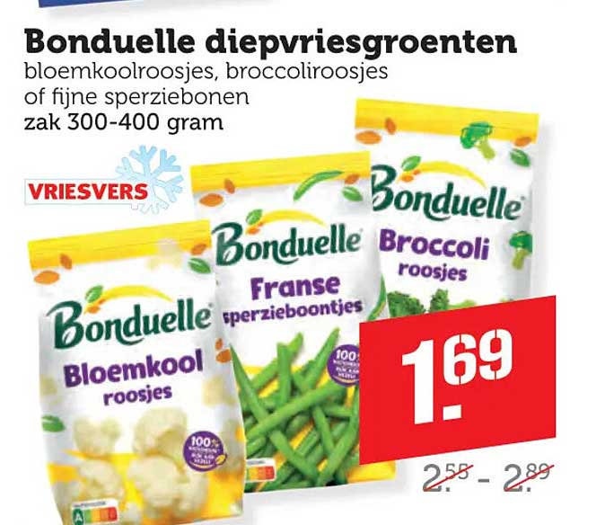 Bonduelle diepvriesgroenten bloemkoolroosjes, broccoliroosjes of fijne sperziebonen zak 300-400 gram