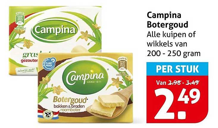 Campina Botergoud Alle kuipen of wikkels van 200 - 250 gram PER STUK