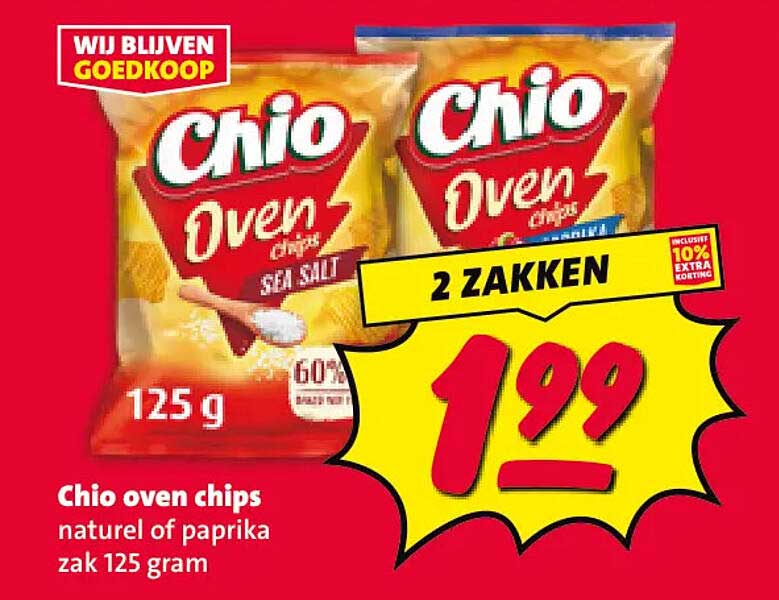 Chio oven chips naturel of paprika zak 125 gram 2 ZAKKEN