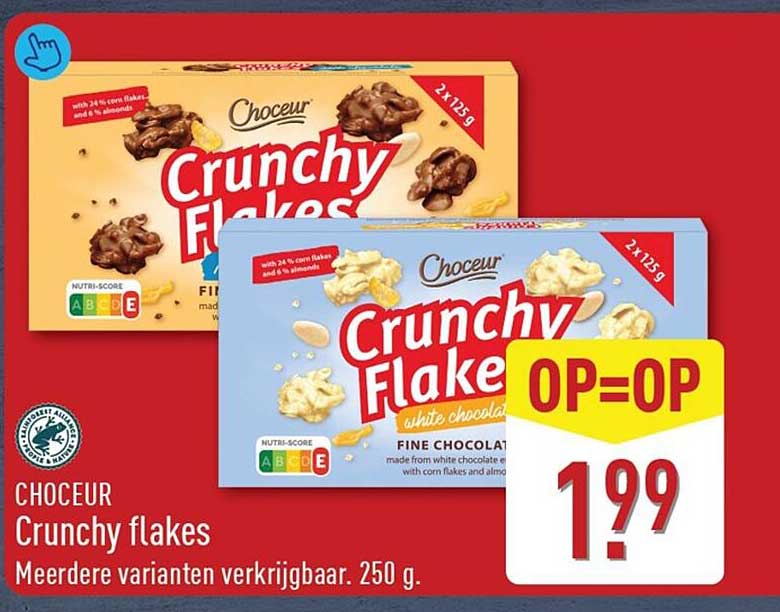 CHOCEUR Crunchy flakes Meerdere varianten verkrijgbaar. 250 g.