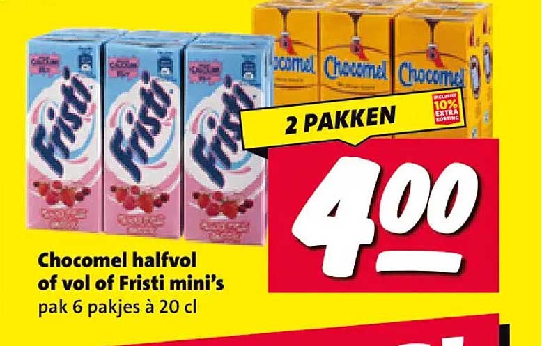 Chocomel halfvol of vol of Fristi mini’s pak 6 pakjes à 20 cl 2 PAKKEN