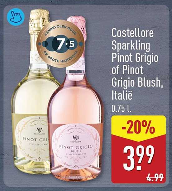 Costellore Sparkling Pinot Grigio of Pinot Grigio Blush, Italië 0.75 L -20%
