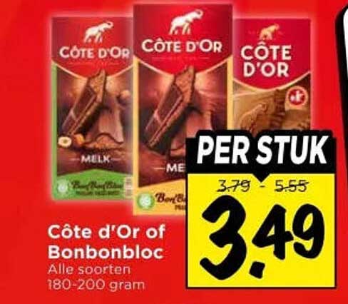 Côte d'Or of Bonbonbloc Alle soorten 180-200 gram PER STUK
