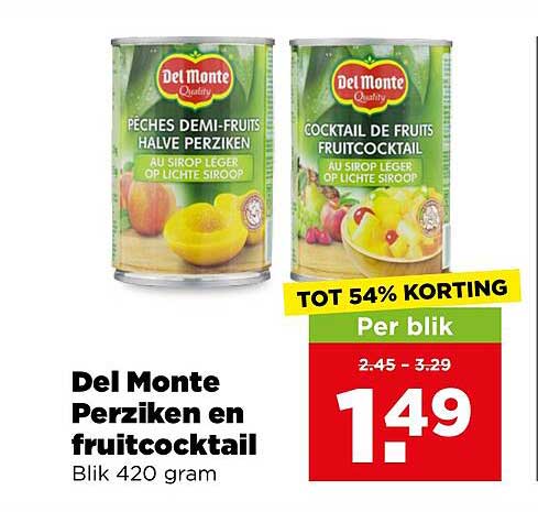 Del Monte Perziken en fruitcocktail Blik 420 gram TOT 54% KORTING