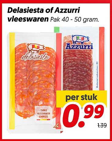 Delasiesta of Azzurri vleeswaren Pak 40 - 50 gram