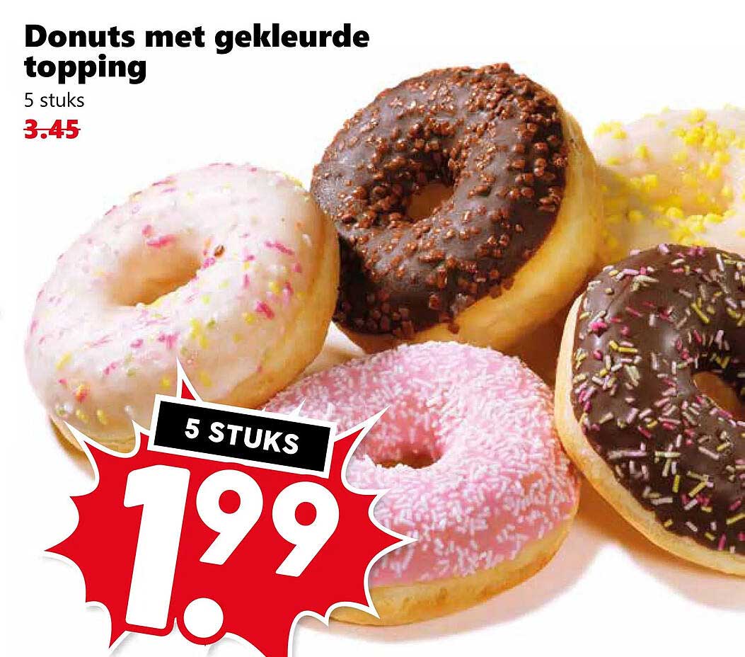 Donuts met gekleurde topping 5 stuks