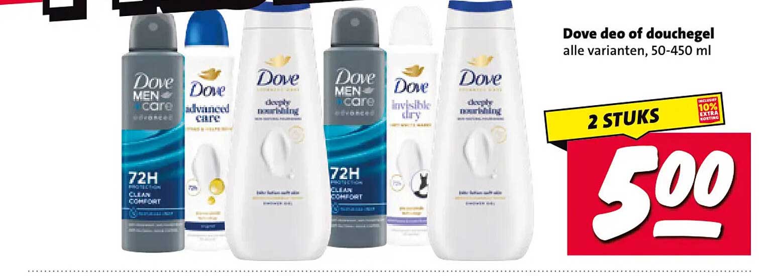 Dove deo of douchegel alle varianten, 50-450 ml 2 STUKS