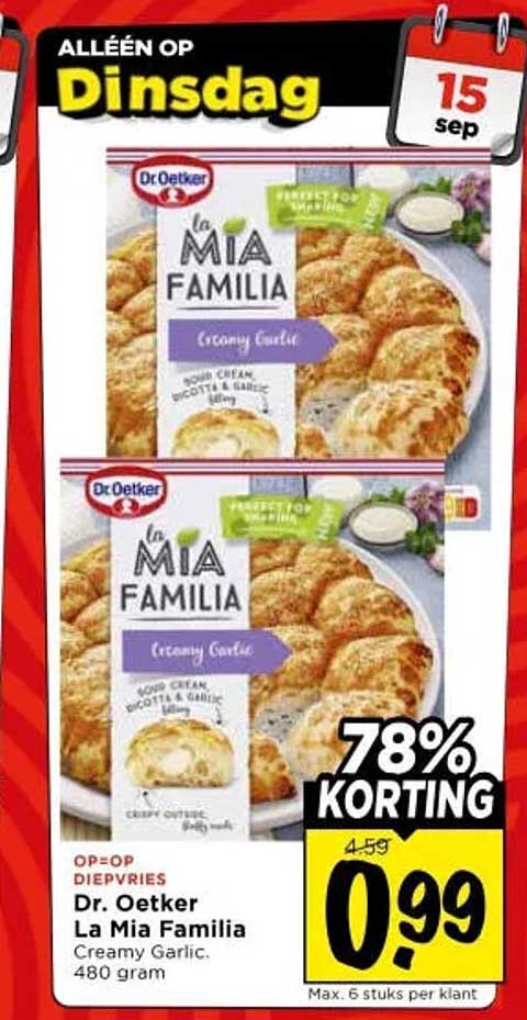 Dr. Oetker La Mia Familia Creamy Garlic 480 gram 78% KORTING
