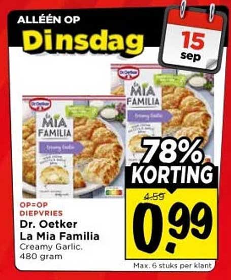 Dr. Oetker La Mia Familia Creamy Garlic 480 gram 78% KORTING