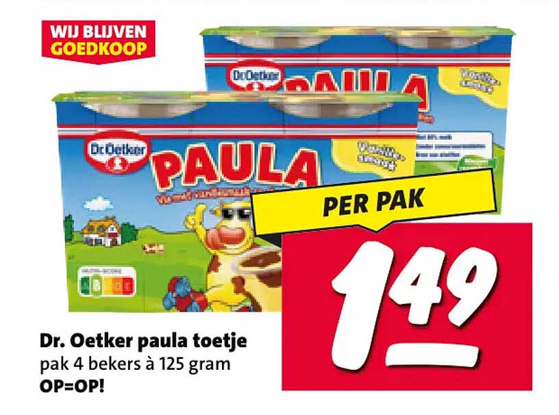 Dr. Oetker paula toetje pak 4 bekers à 125 gram OP=OP! PER PAK
