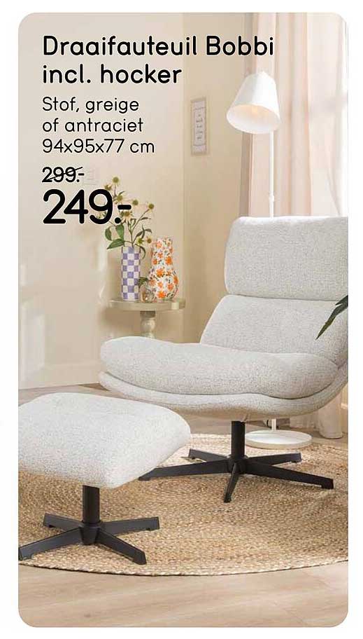 Draaifauteuil Bobbi incl. hocker