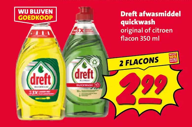 Dreft afwasmiddel quickwash original of citroen flacon 350 ml 2 flacons